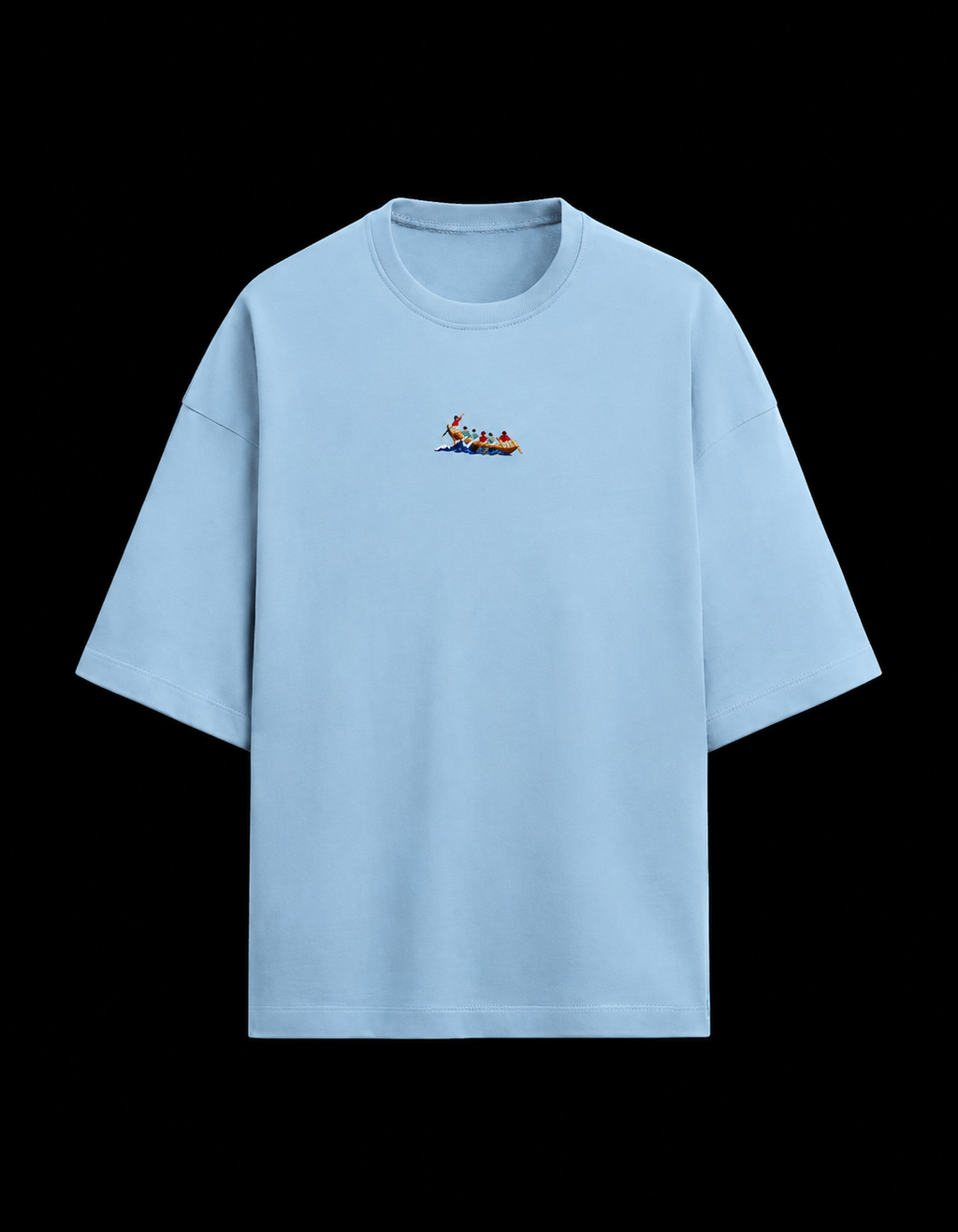 Oversized Embroidered Boat Rowers on Waves Tee
