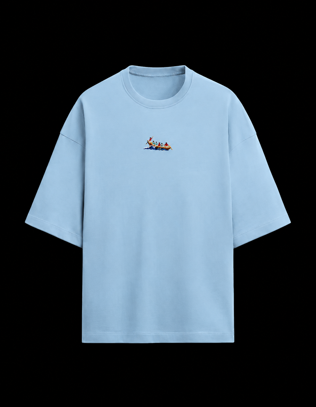 Oversized Embroidered Boat Rowers on Waves Tee