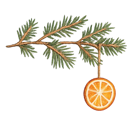 Embroidered branch with orange slice ornament