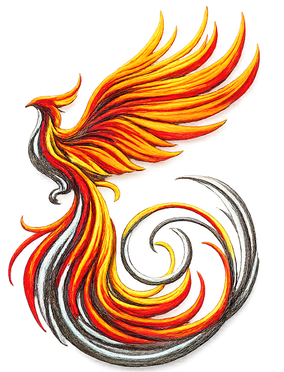 Phoenix rising from fiery flames