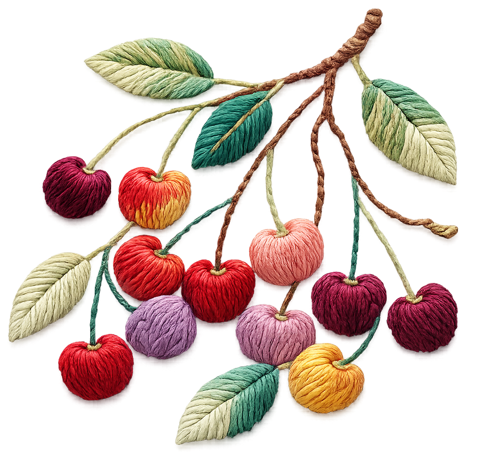 Embroidered cherry branch design