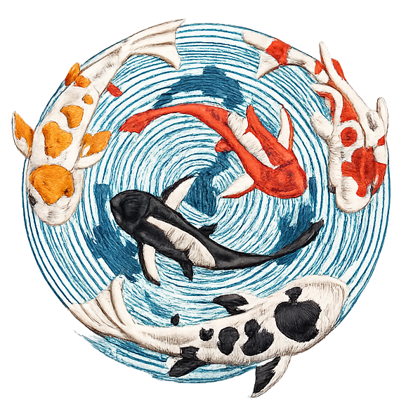 Koi fish in swirling water embroidery