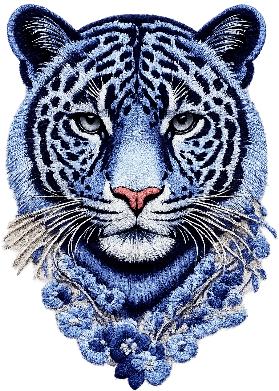 Blue tiger with floral embroidery