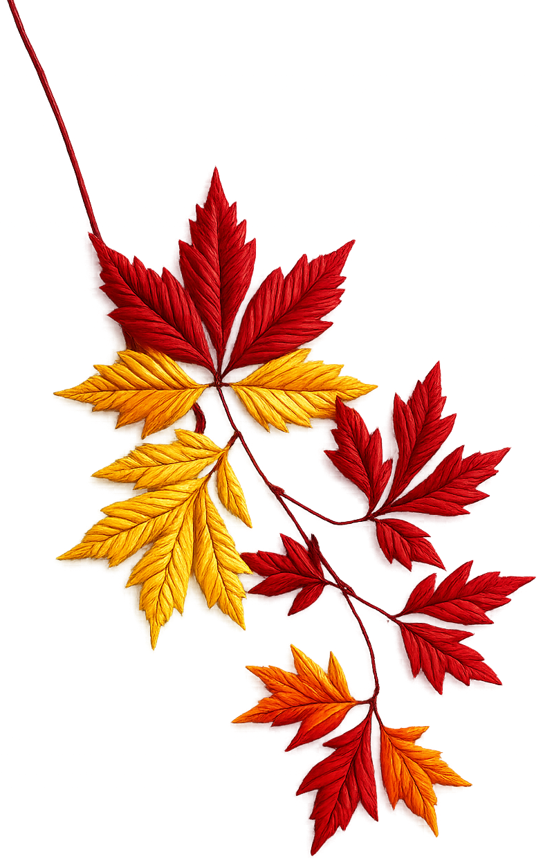 Autumn embroidered maple leaf branch