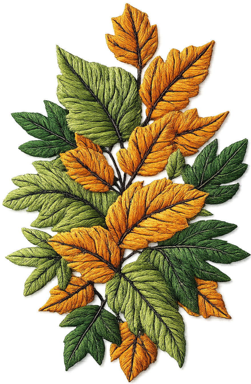 Embroidered autumn leaf cluster