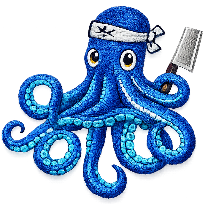 Octopus chef with a knife