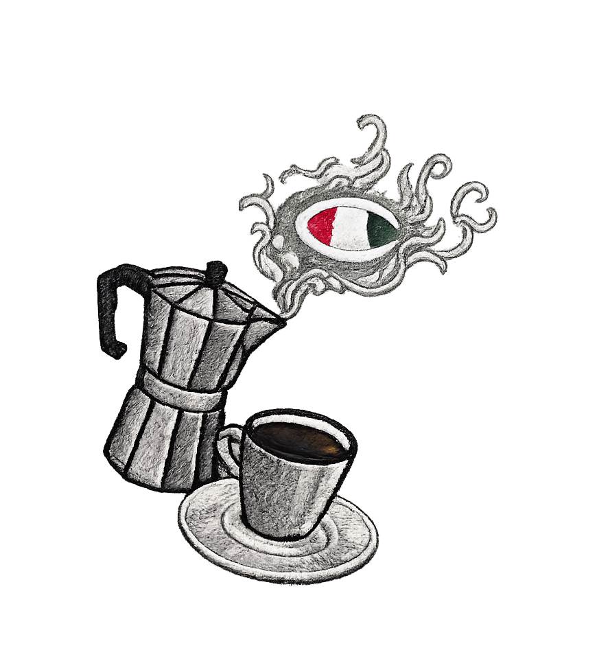 Embroidered coffee and steam