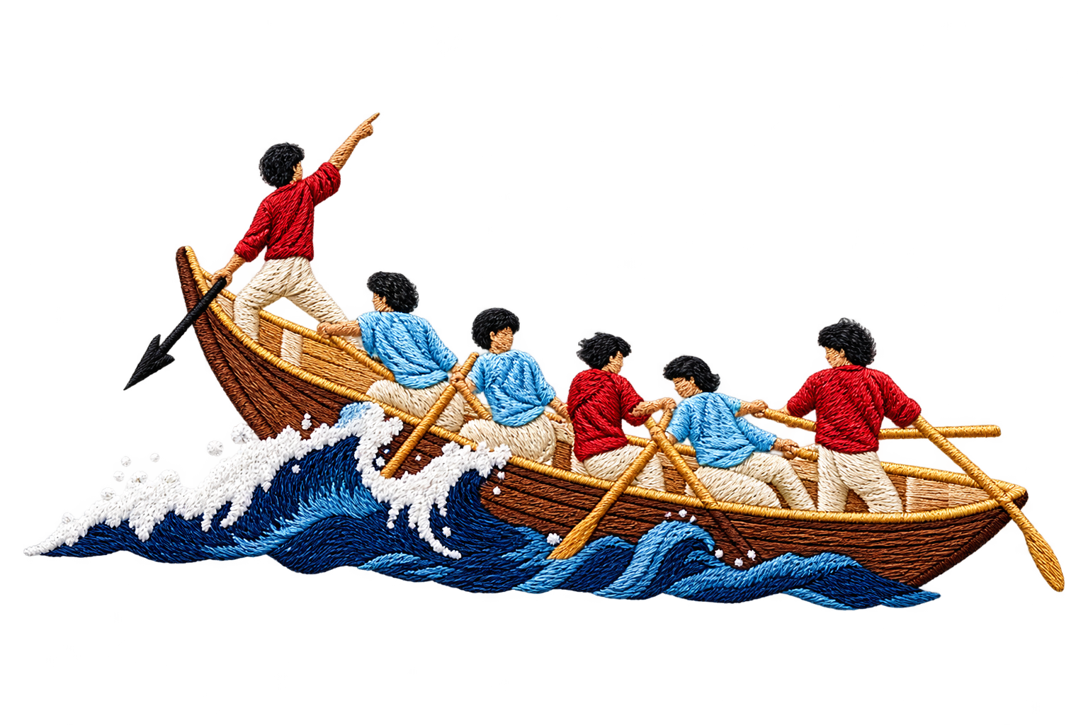 Oversized Embroidered Boat Rowers on Waves Tee