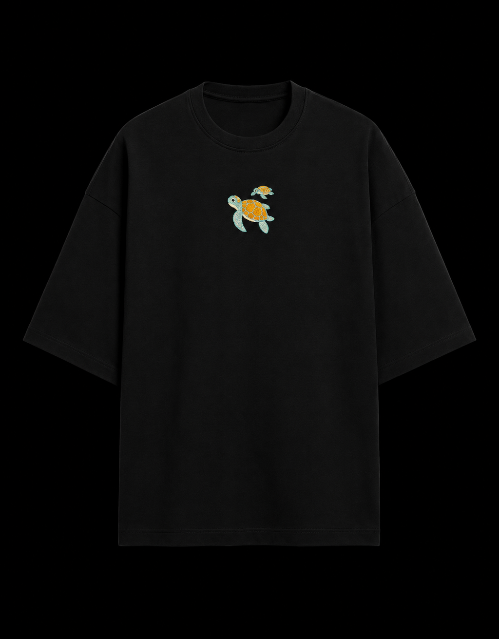 Embroidered Turtle Duo on Oversized Tee