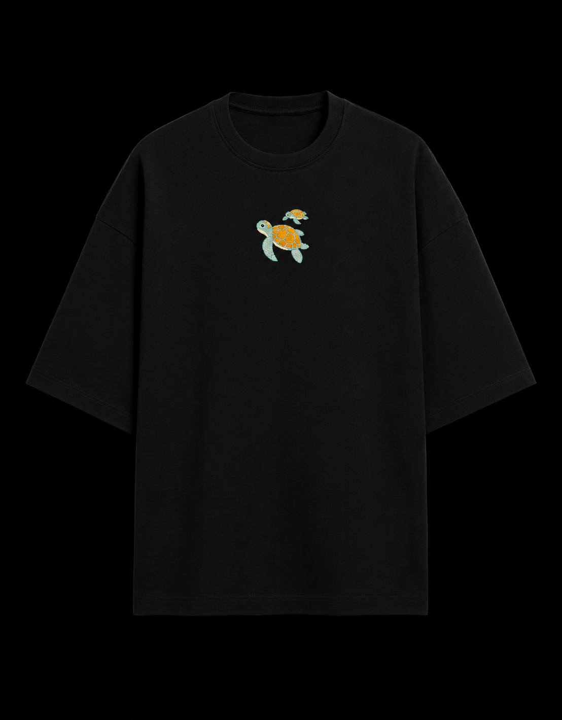 Embroidered Turtle Duo on Oversized Tee